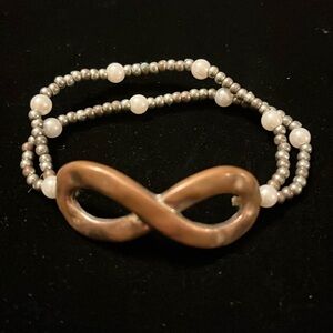 Copper Plated Pearl-like Silver Beaded Stretchy Infinity Bracelet